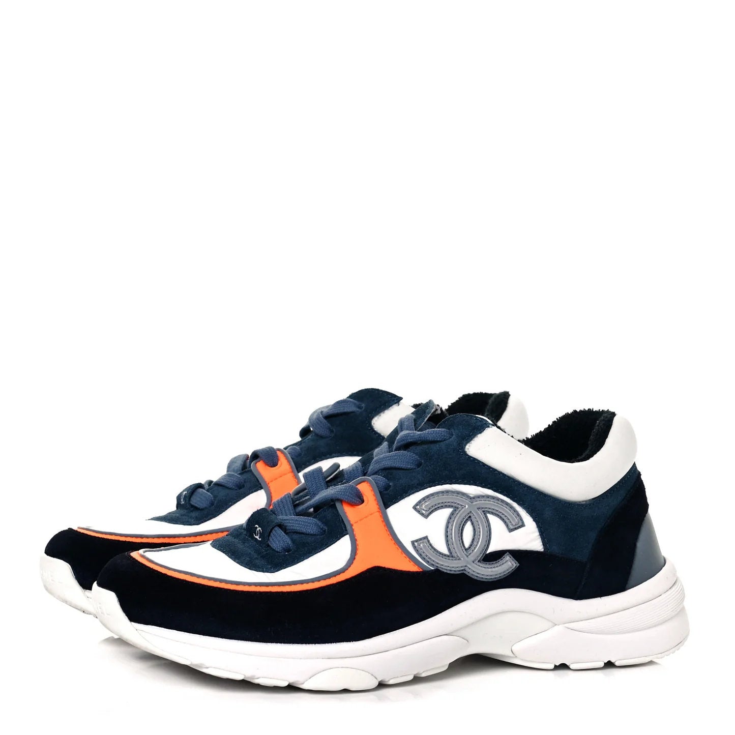 Nylon Calfskin Suede Navy White Orange