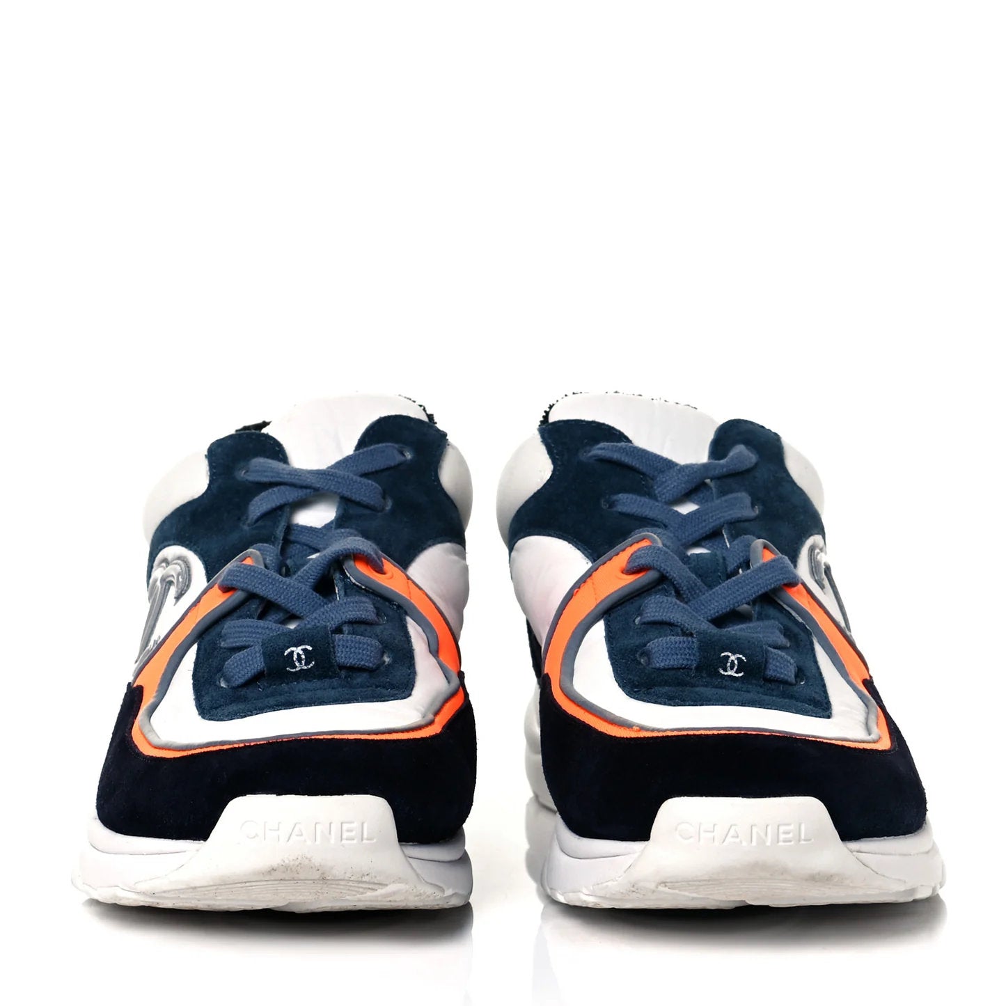 Nylon Calfskin Suede Navy White Orange