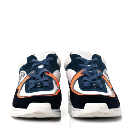 Nylon Calfskin Suede Navy White Orange