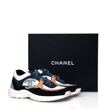 Nylon Calfskin Suede Navy White Orange